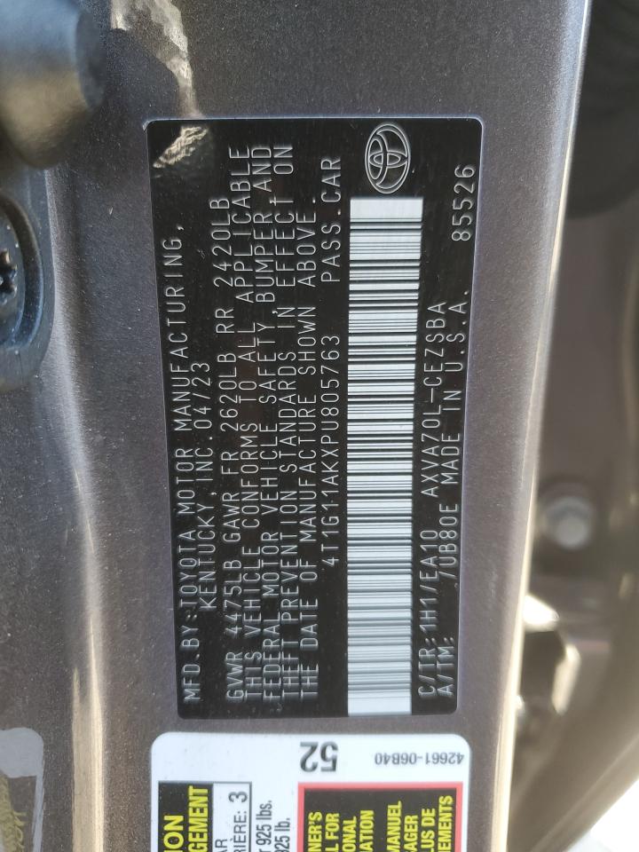 2023 Toyota Camry VIN 4T1G11AKXPU805763 Copart auction photo, all over damage thumbnail 12