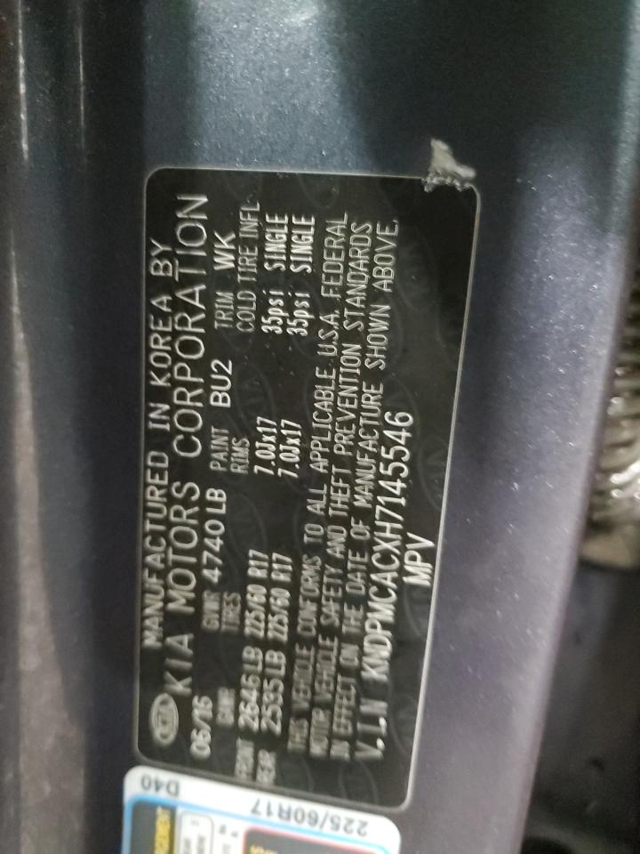 2017 KIA Sportage VIN KNDPMCACXH7145546 Copart auction photo, front end damage thumbnail 13