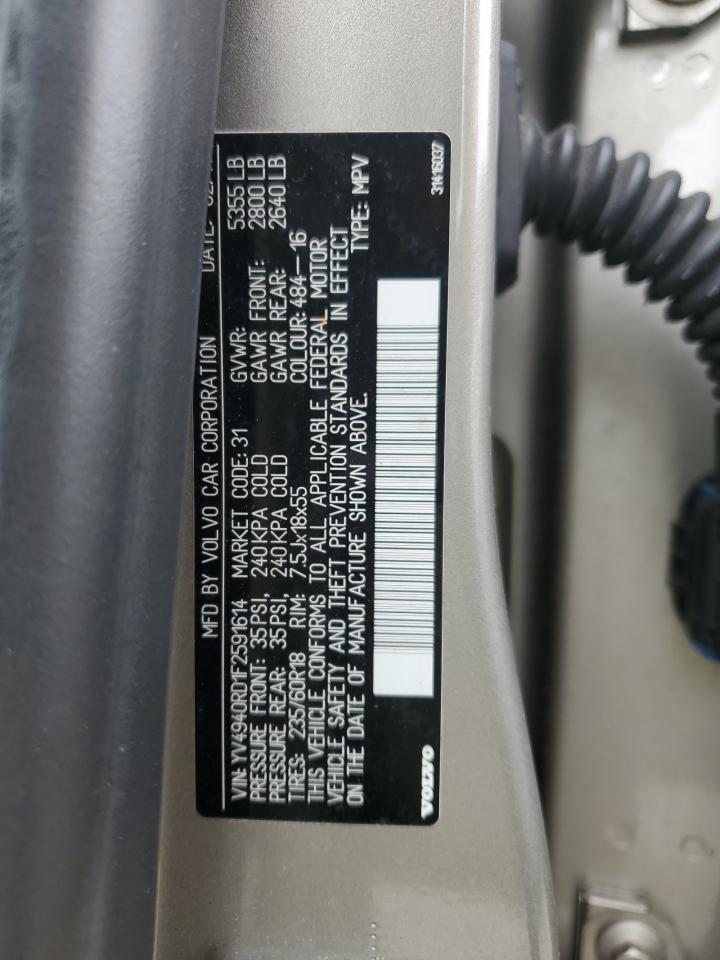 2015 Volvo XC60 VIN YV4940RD1F2591614 Copart auction photo, rear end damage thumbnail 14