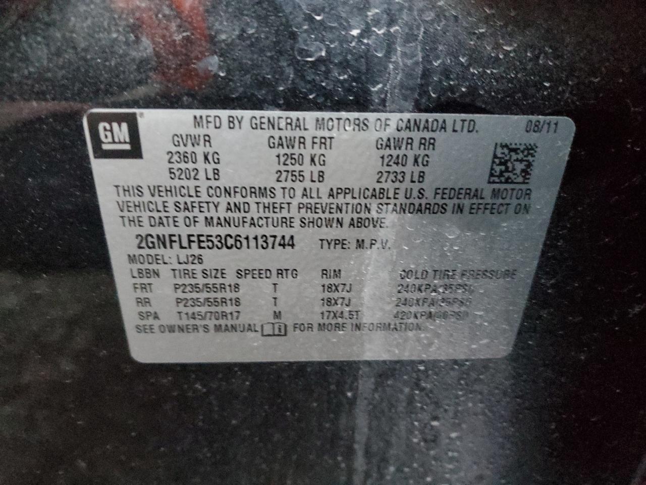 2012 Chevrolet Equinox VIN 2GNFLFE53C6113744 Copart auction photo, front end damage thumbnail 13