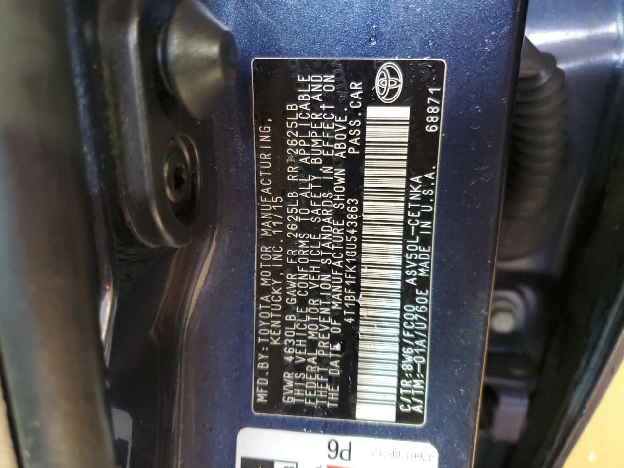 2016 Toyota Camry VIN 4T1BF1FK1GU543863 Copart auction photo, front end damage thumbnail 15