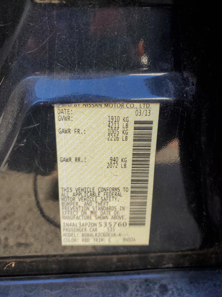 2013 Nissan Altima VIN 1N4AL3AP2DN535760 Copart auction photo, side / rear end damage thumbnail 12