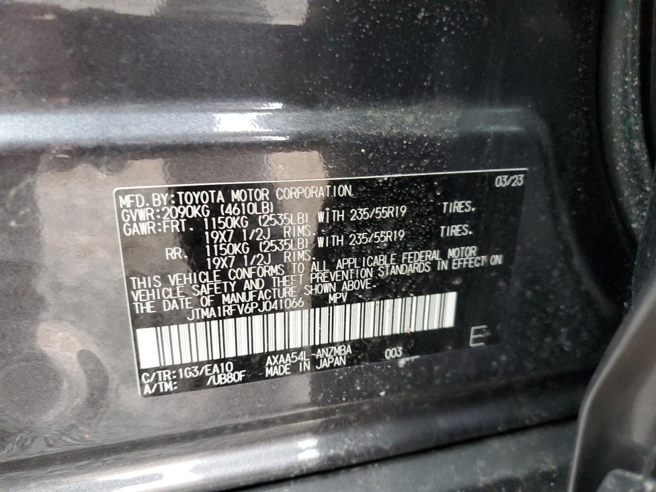 2023 Toyota RAV 4 VIN JTMA1RFV6PJ041066 Copart auction photo, front end / side damage thumbnail 13