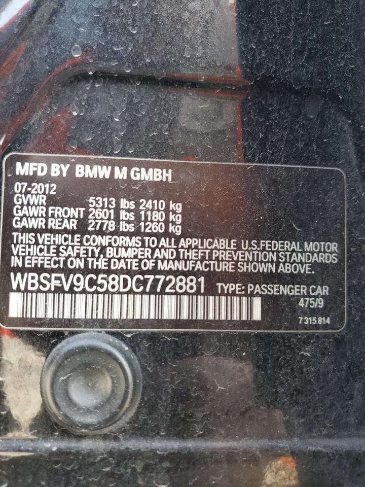 2013 BMW M5 VIN WBSFV9C58DC772881 Copart auction photo, burn - interior damage thumbnail 12
