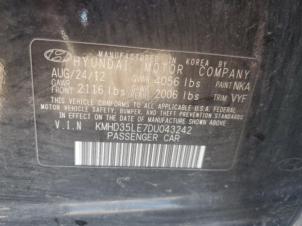 2013 Hyundai Elantra VIN KMHD35LE7DU043242 Copart auction photo, rollover damage thumbnail 14