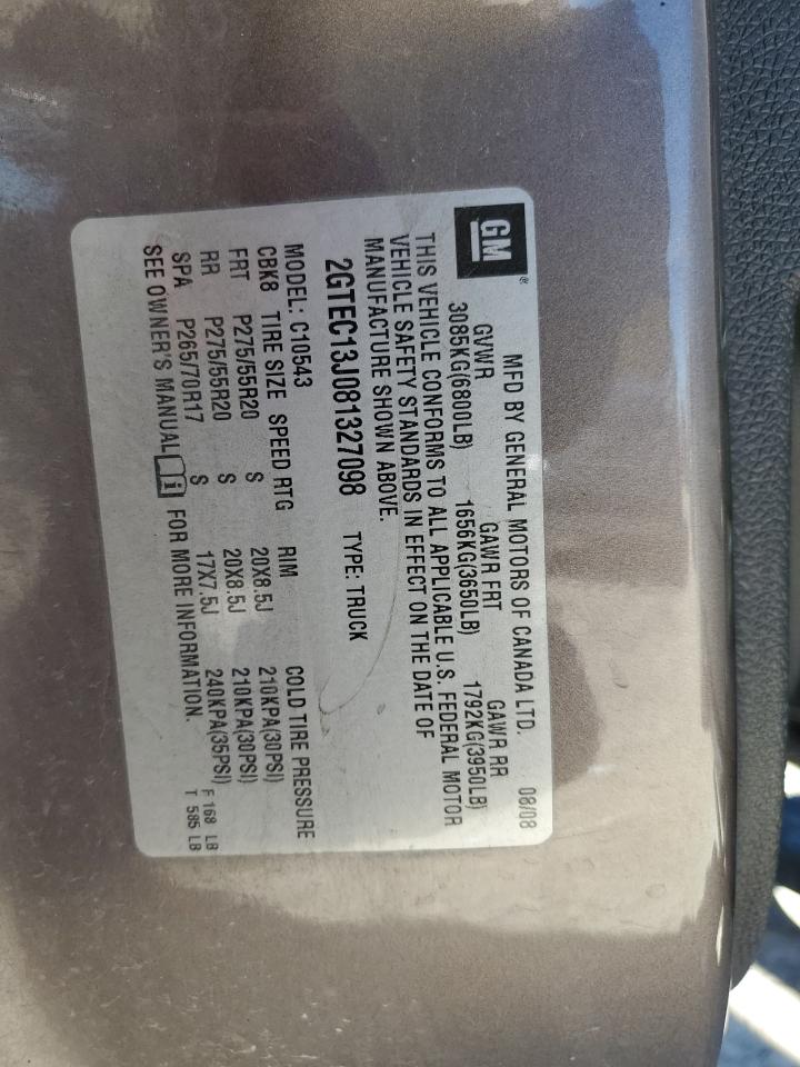 2008 GMC Sierra VIN 2GTEC13J081327098 Copart auction photo, front end / minor dent/scratches damage thumbnail 12