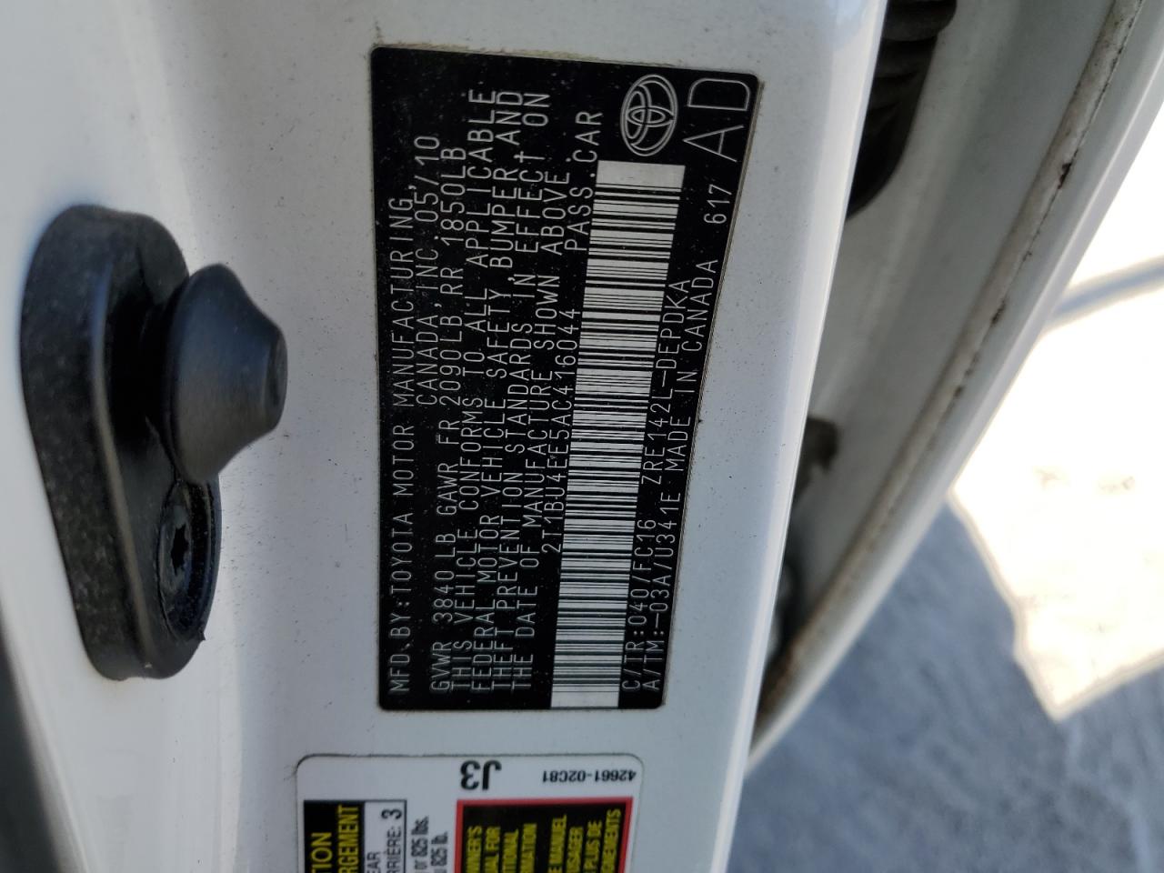 2010 Toyota Corolla VIN 2T1BU4EE5AC416044 Copart auction photo, minor dent/scratches damage thumbnail 12