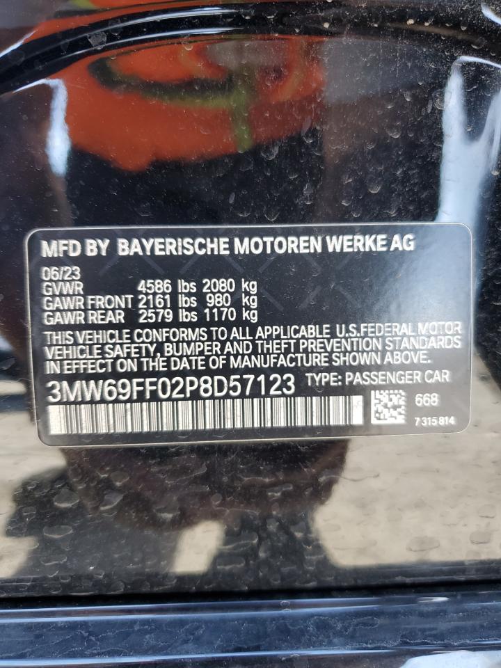 2023 BMW 3er VIN 3MW69FF02P8D57123 Copart auction photo, front end damage thumbnail 14