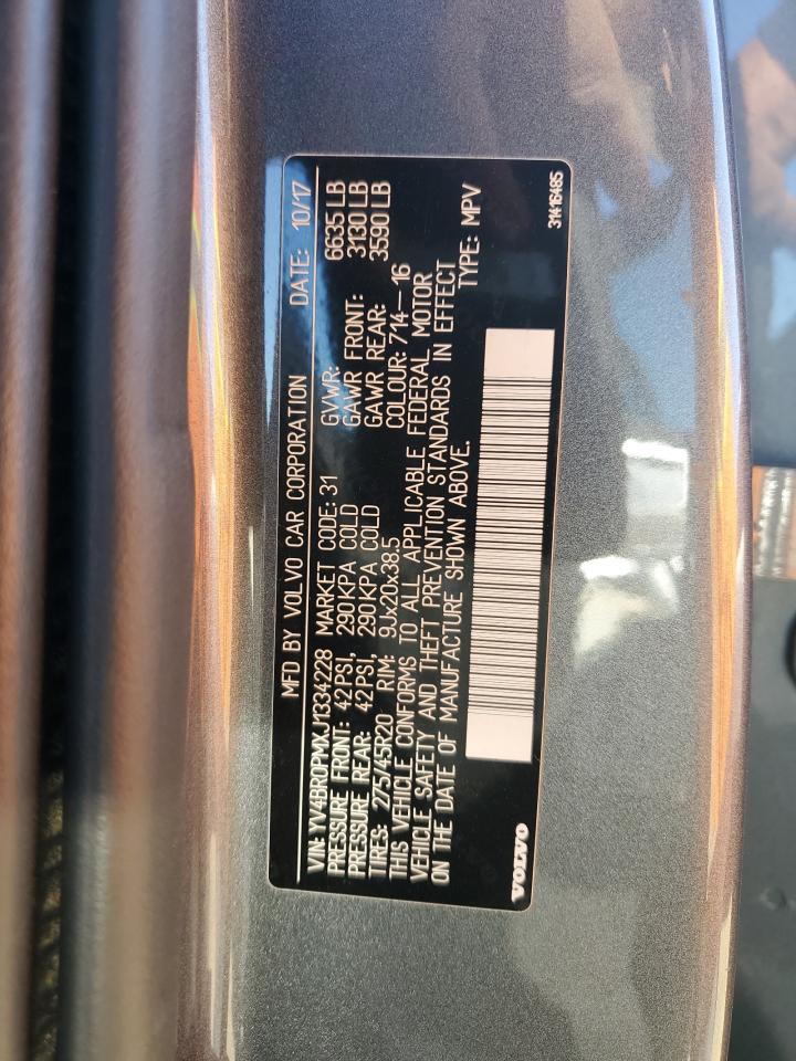 2018 Volvo XC90 VIN YV4BR0PMXJ1334228 Copart auction photo, water/flood damage thumbnail 13