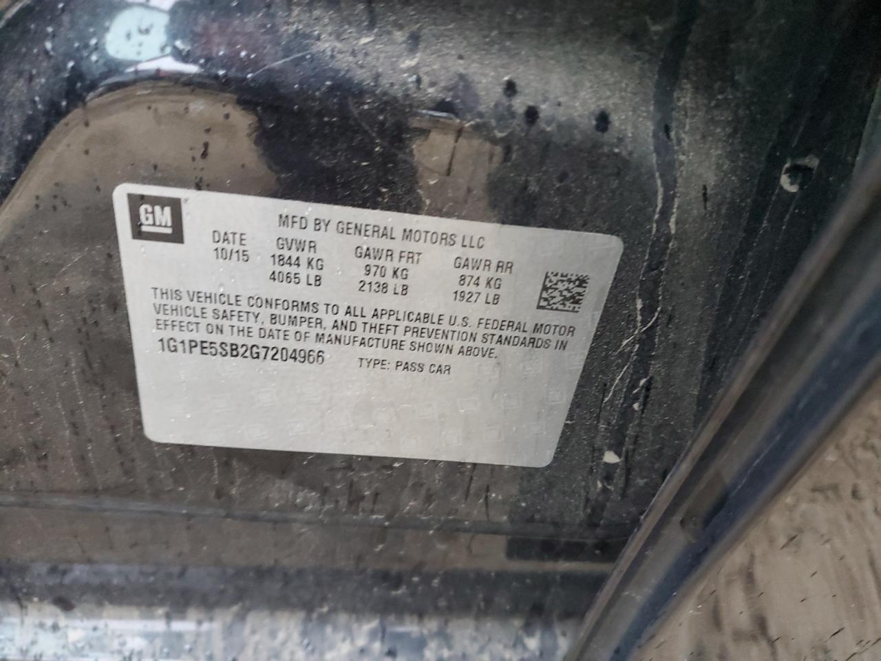 2016 Chevrolet Cruze VIN 1G1PE5SB2G7204966 Copart auction photo, rear end / side damage thumbnail 12