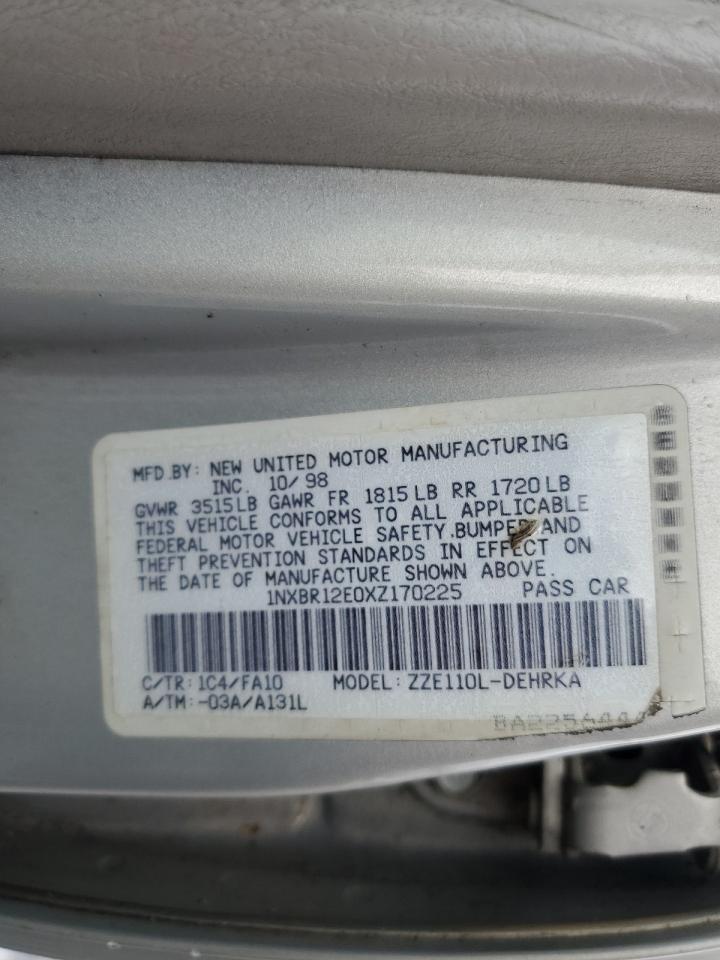 1999 Toyota Corolla VIN 1NXBR12E0XZ170225 Copart auction photo, rear end / side damage thumbnail 12