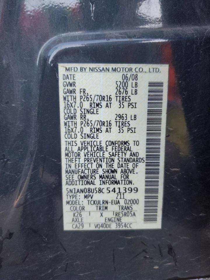 2008 Nissan XTerra VIN 5N1AN08U58C541399 Copart auction photo, front end damage thumbnail 13