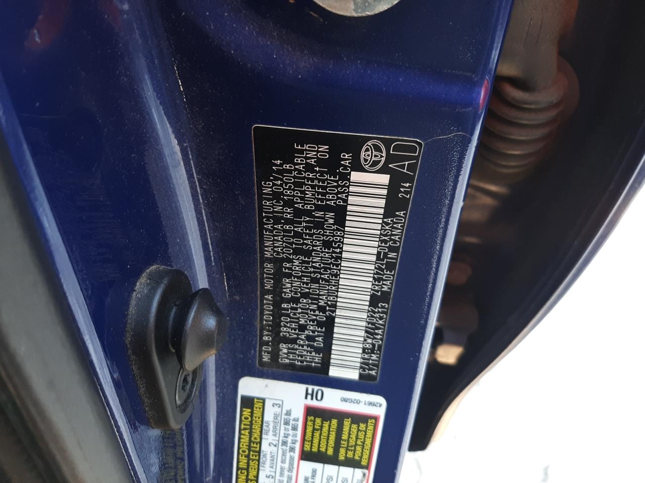 2014 Toyota Corolla VIN 2T1BURHE9EC145987 Copart auction photo, front end damage thumbnail 12