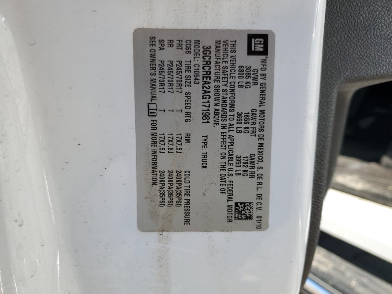 2010 Chevrolet Silverado VIN 3GCRCREA2AG171981 Copart auction photo, front end / rear end damage thumbnail 13