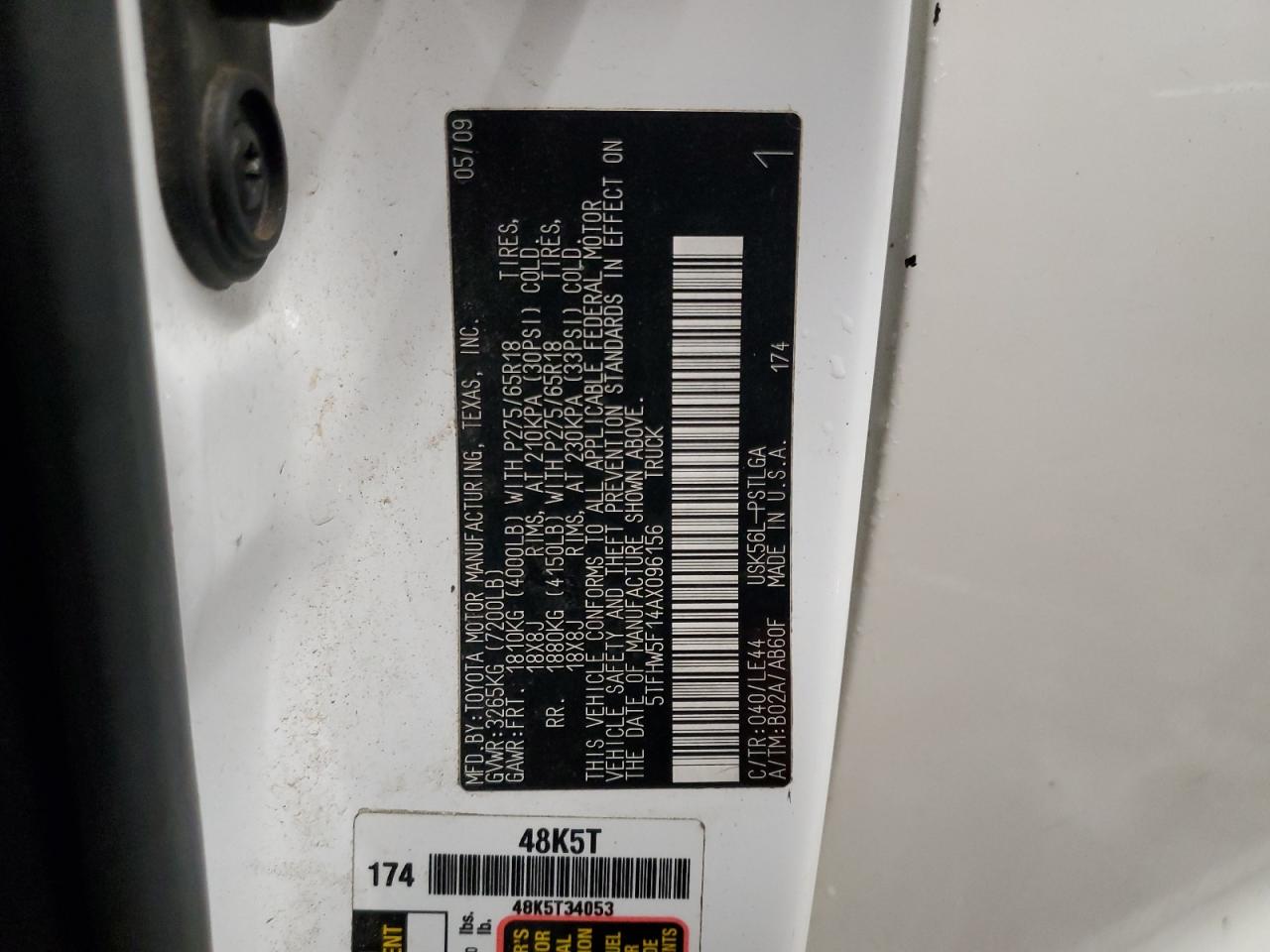 2010 Toyota Tundra VIN 5TFHW5F14AX096156 Copart auction photo, front end damage thumbnail 12