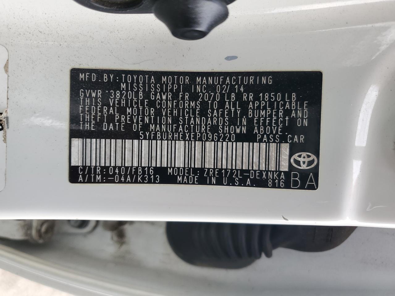 2014 Toyota Corolla VIN 5YFBURHEXEP096220 Copart auction photo, front end / rear end damage thumbnail 12