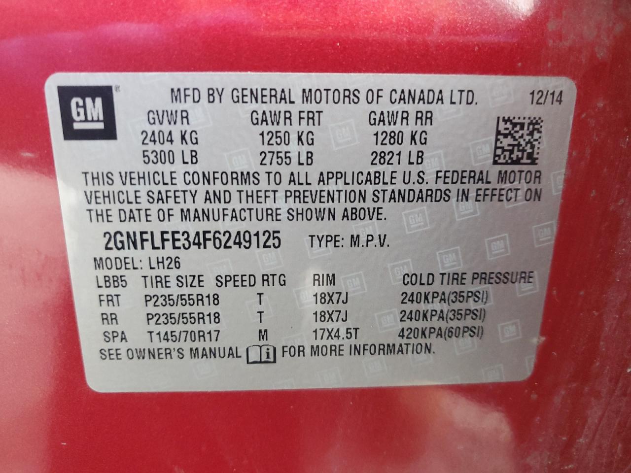 2015 Chevrolet Equinox VIN 2GNFLFE34F6249125 Copart auction photo, front end / side damage thumbnail 16