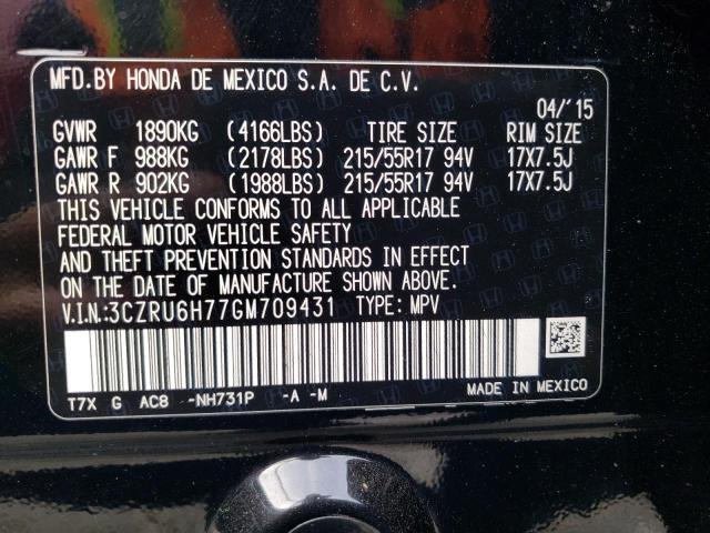 2016 Honda HR-V VIN 3CZRU6H77GM709431 Copart auction photo, front end damage thumbnail 12