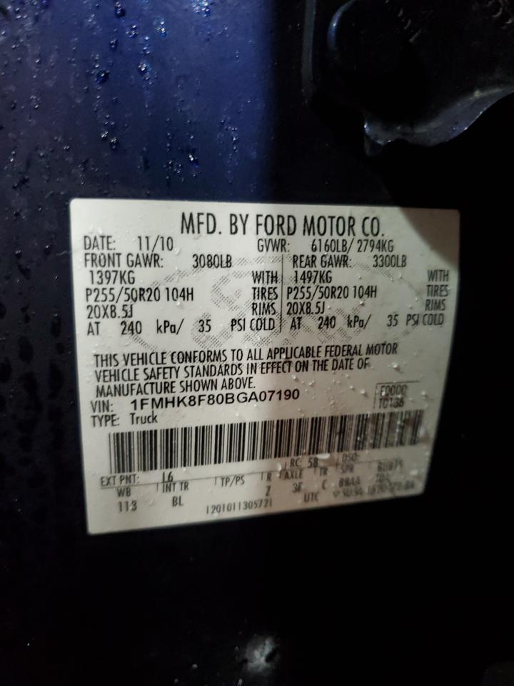 2011 Ford Explorer VIN 1FMHK8F80BGA07190 Copart auction photo, side / front end damage thumbnail 13