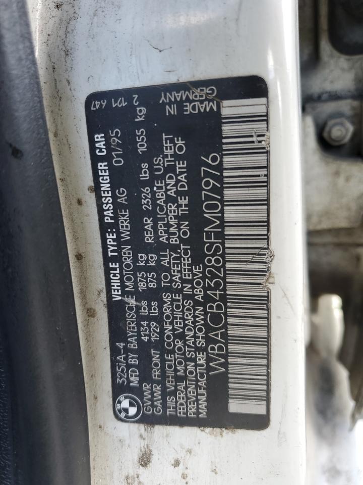 1995 BMW 3er VIN WBACB4328SFM07976 Copart auction photo, all over / mechanical damage thumbnail 12