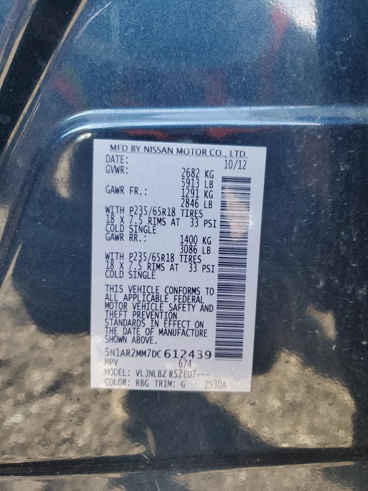 2013 Nissan Pathfinder VIN 5N1AR2MM7DC612439 Copart auction photo, mechanical / minor dent/scratches damage thumbnail 14