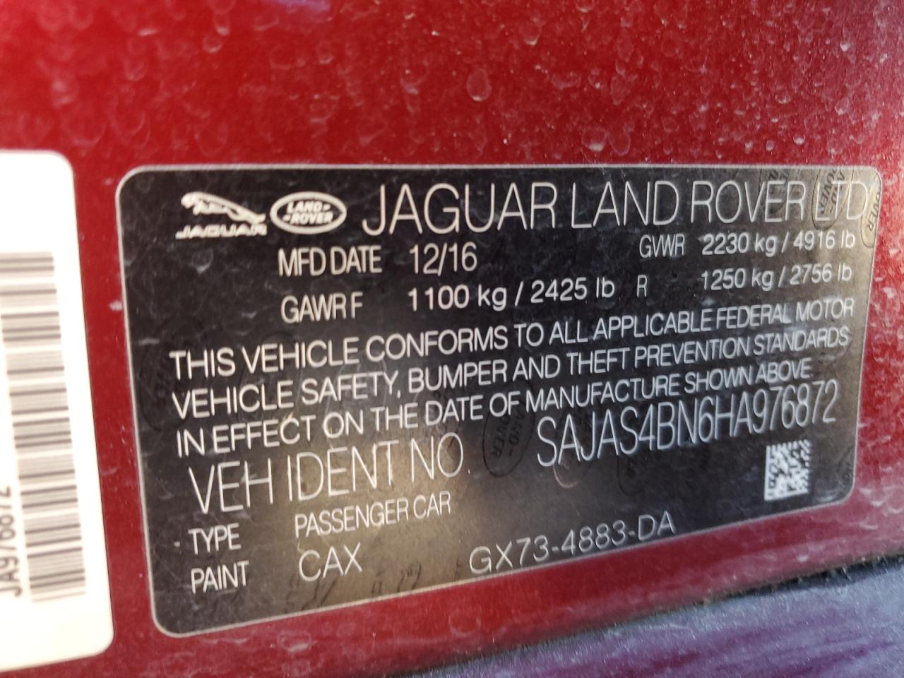 2017 Jaguar XE VIN SAJAS4BN6HA976872 Copart auction photo, all over damage thumbnail 12