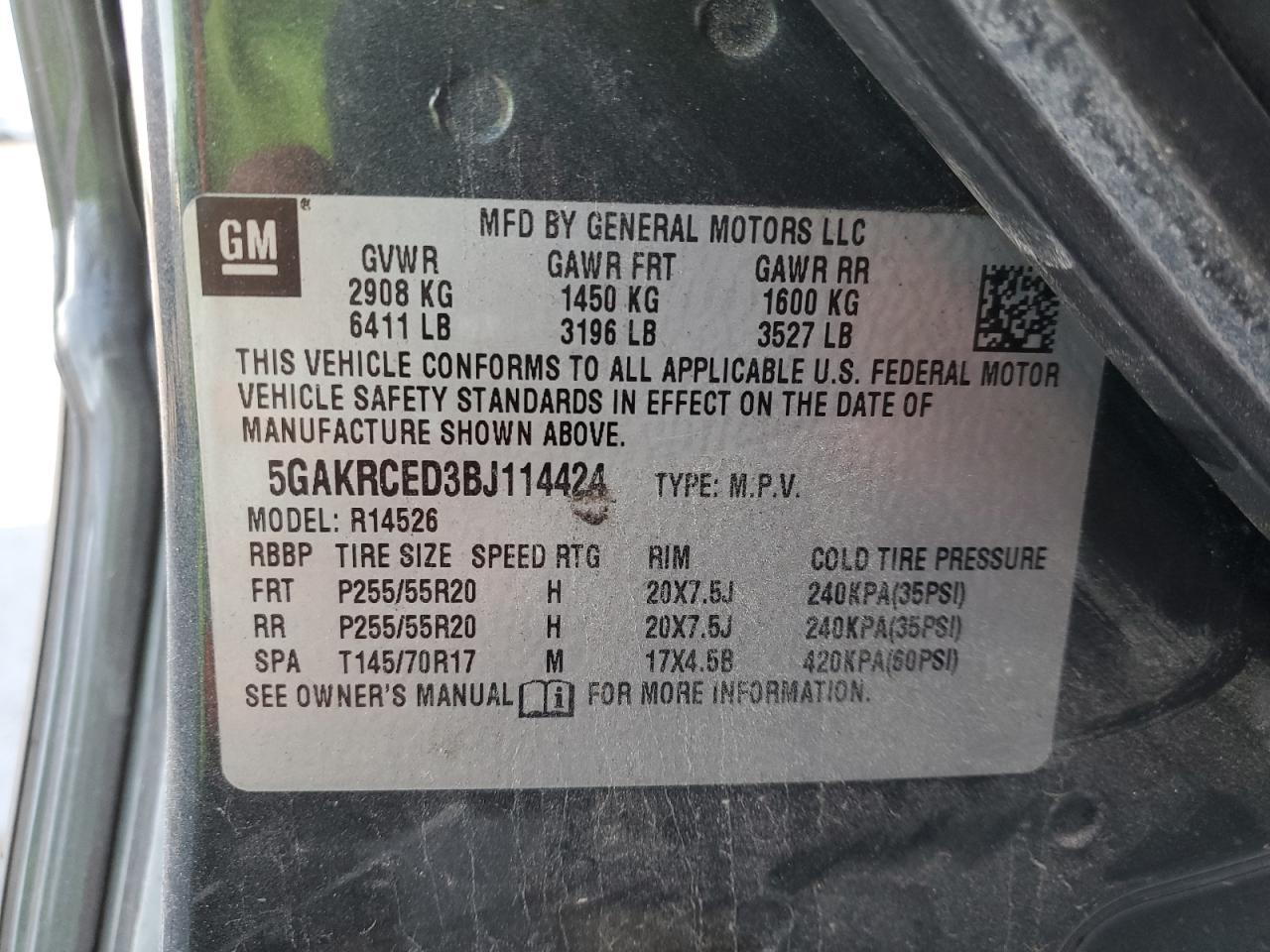 2011 Buick Enclave VIN 5GAKRCED3BJ114424 Copart auction photo, front end damage thumbnail 12
