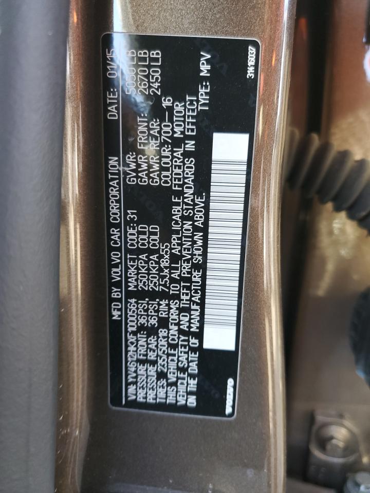 2015 Volvo V60 VIN YV4612HKXF1000564 Copart auction photo, side / rear end damage thumbnail 12