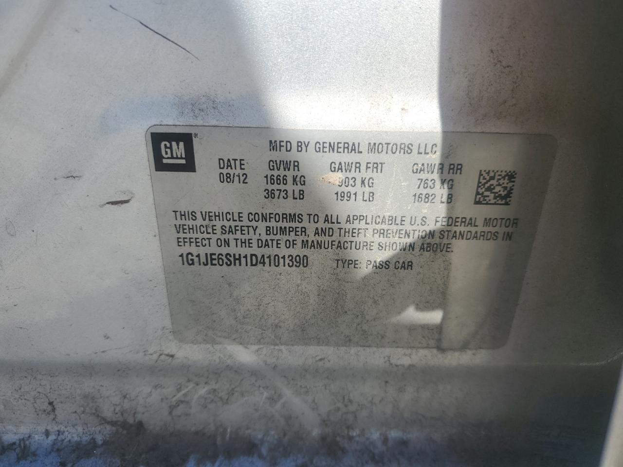 2013 Chevrolet Sonic VIN 1G1JE6SH1D4101390 Copart auction photo, side / rear end damage thumbnail 12