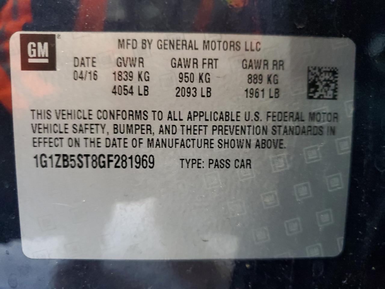2016 Chevrolet Malibu VIN 1G1ZB5ST8GF281969 Copart auction photo, front end / rear end damage thumbnail 14