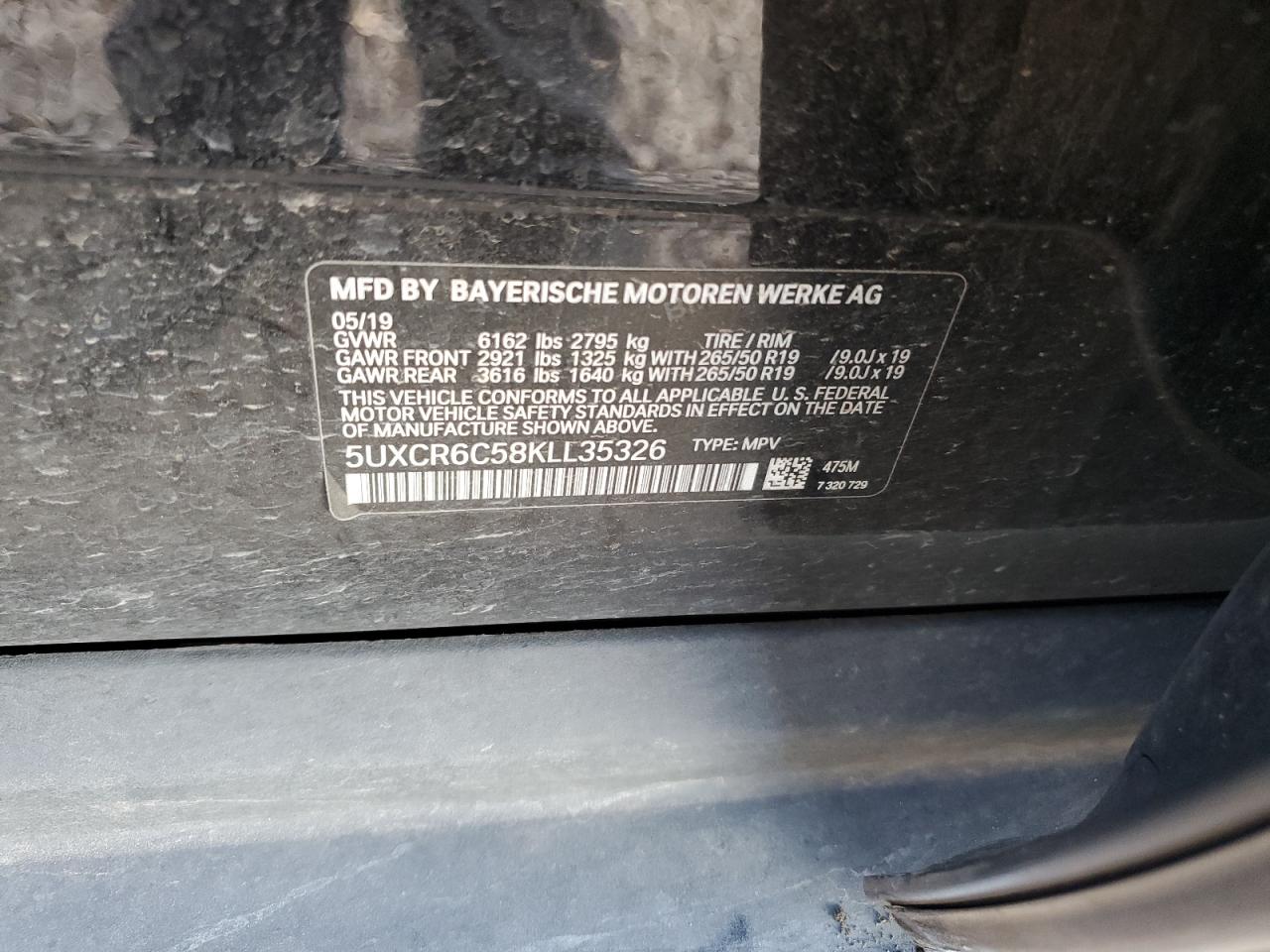 2019 BMW X5 VIN 5UXCR6C58KLL35326 Copart auction photo, front end damage thumbnail 15