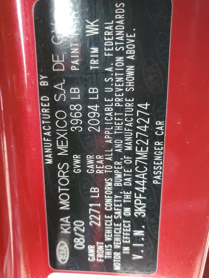 2021 KIA Forte VIN 3KPF44AC7ME274274 Copart auction photo, front end / rear end damage thumbnail 14