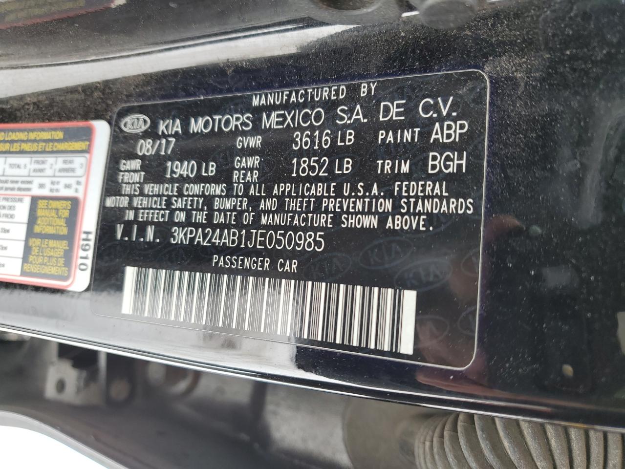 2018 KIA Rio VIN 3KPA24AB1JE050985 Copart auction photo, front end / rear end damage thumbnail 14