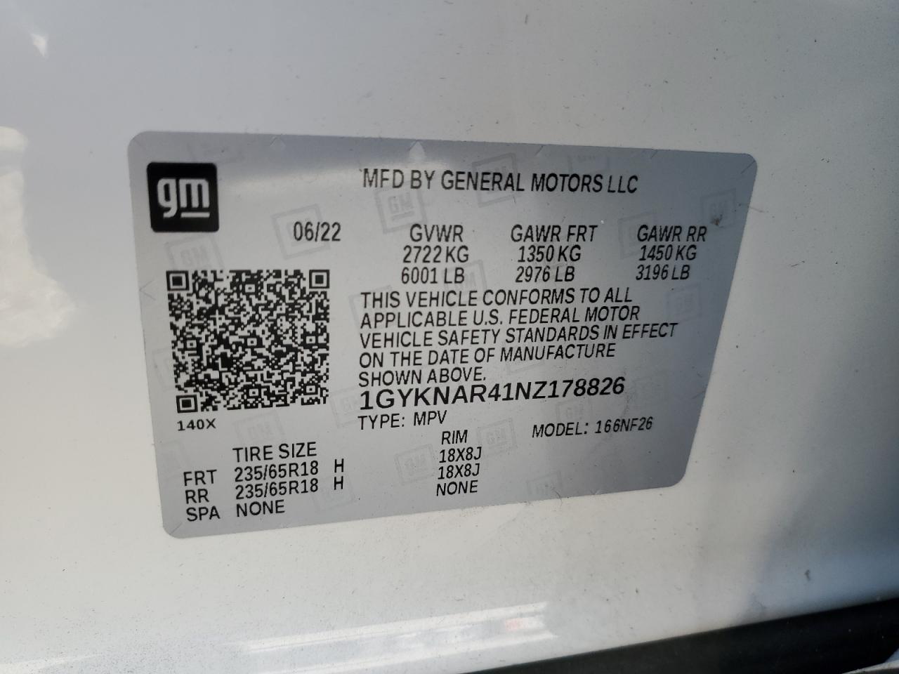 2022 Cadillac XT5 VIN 1GYKNAR41NZ178826 Copart auction photo, rear end / minor dent/scratches damage thumbnail 16