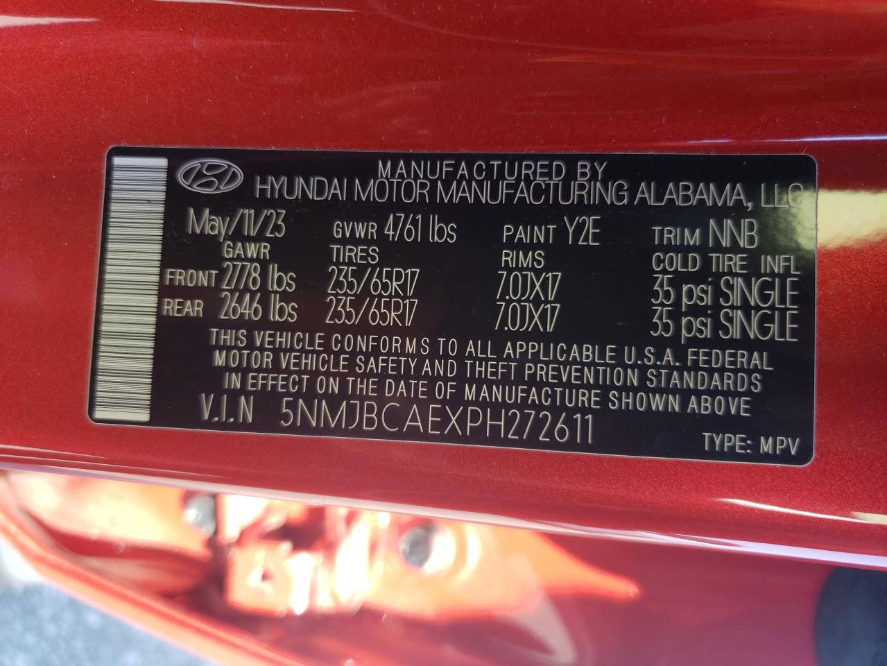 2023 Hyundai Tucson VIN 5NMJBCAEXPH272611 Copart auction photo, burn - interior damage thumbnail 13