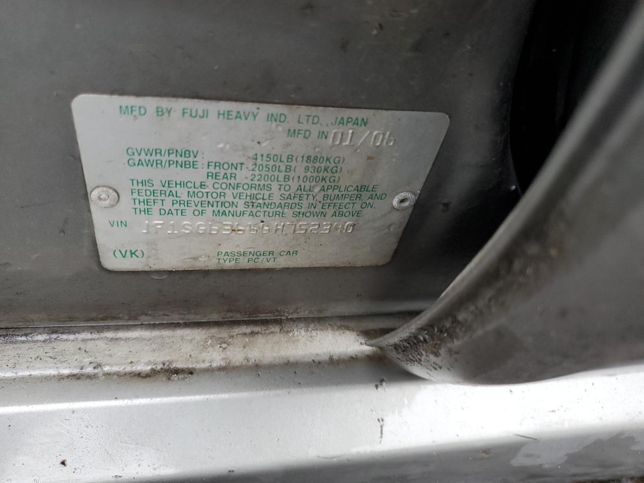2006 Subaru Forester VIN JF1SG63666H752390 Copart auction photo, biohazard/chemical / rear end damage thumbnail 13