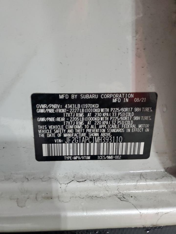 2021 Subaru XV VIN JF2GTAPC1MH393110 Copart auction photo, front end damage thumbnail 13