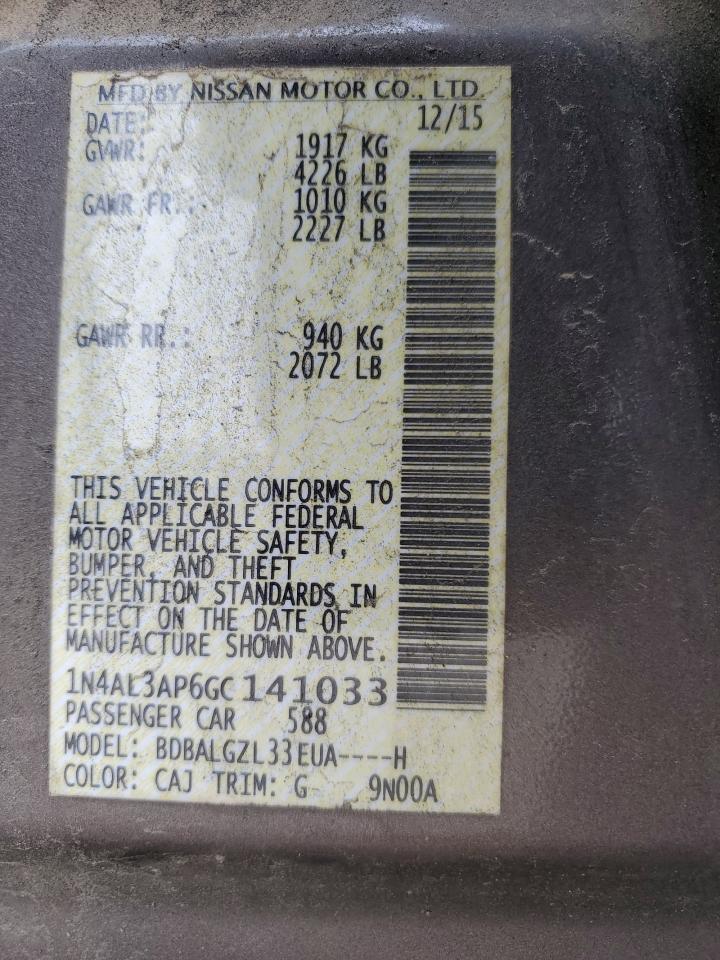 2016 Nissan Altima VIN 1N4AL3AP6GC141033 Copart auction photo, all over damage thumbnail 13