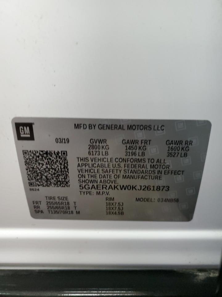 2019 Buick Enclave VIN 5GAERAKW0KJ261873 Copart auction photo, side / front end damage thumbnail 14
