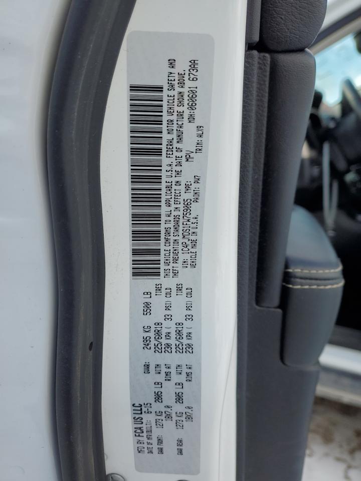 2015 Jeep Grand Cherokee VIN 1C4PJMDS1FW759065 Copart auction photo, front end / side damage thumbnail 13