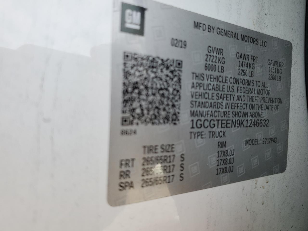 2019 Chevrolet Colorado VIN 1GCGTEEN9K1246632 Copart auction photo, side damage thumbnail 13