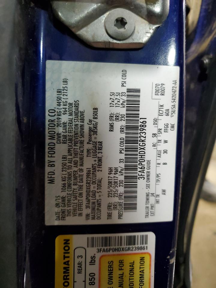 2016 Ford Fusion VIN 3FA6P0HDXGR239861 Copart auction photo, front end damage thumbnail 13