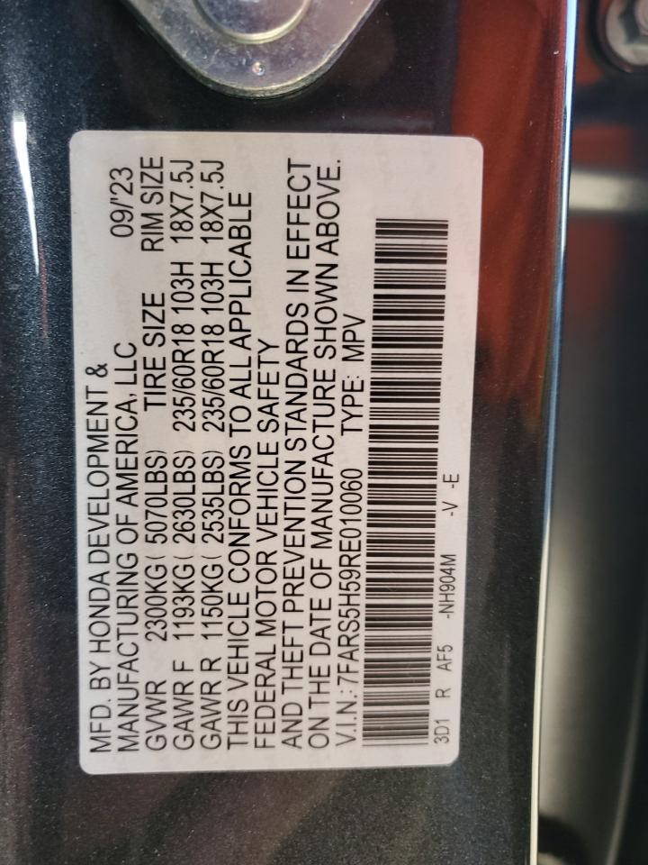2024 Honda CR-V VIN 7FARS5H59RE010060 Copart auction photo, side damage thumbnail 13