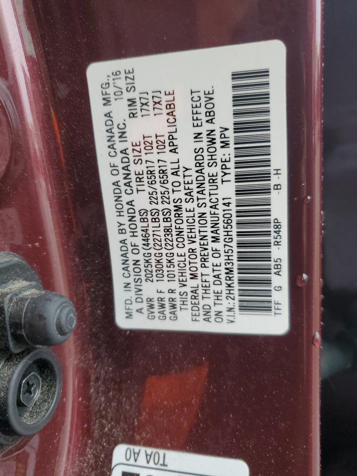 2016 Honda CR-V VIN 2HKRM3H57GH560141 Copart auction photo, front end damage thumbnail 12