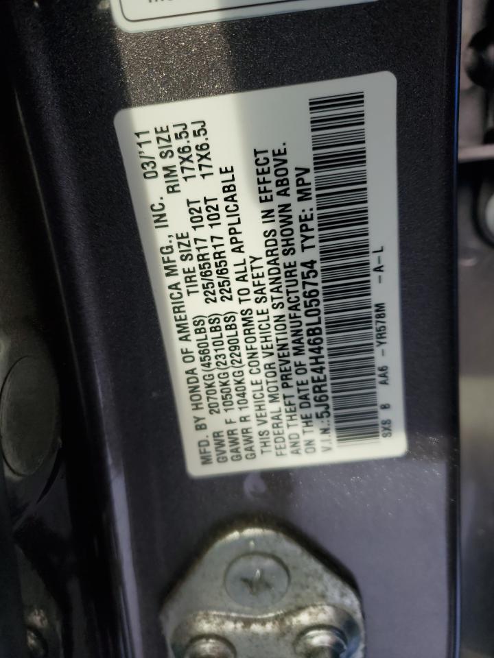 2011 Honda CR-V VIN 5J6RE4H46BL056754 Copart auction photo, front end / side damage thumbnail 13