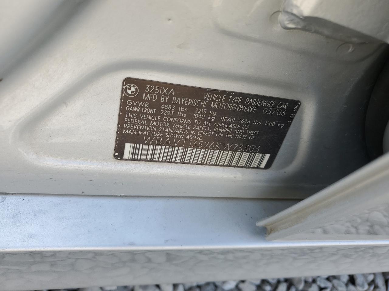 2006 BMW 3er VIN WBAVT13526KW23303 Copart auction photo, rear end damage thumbnail 13