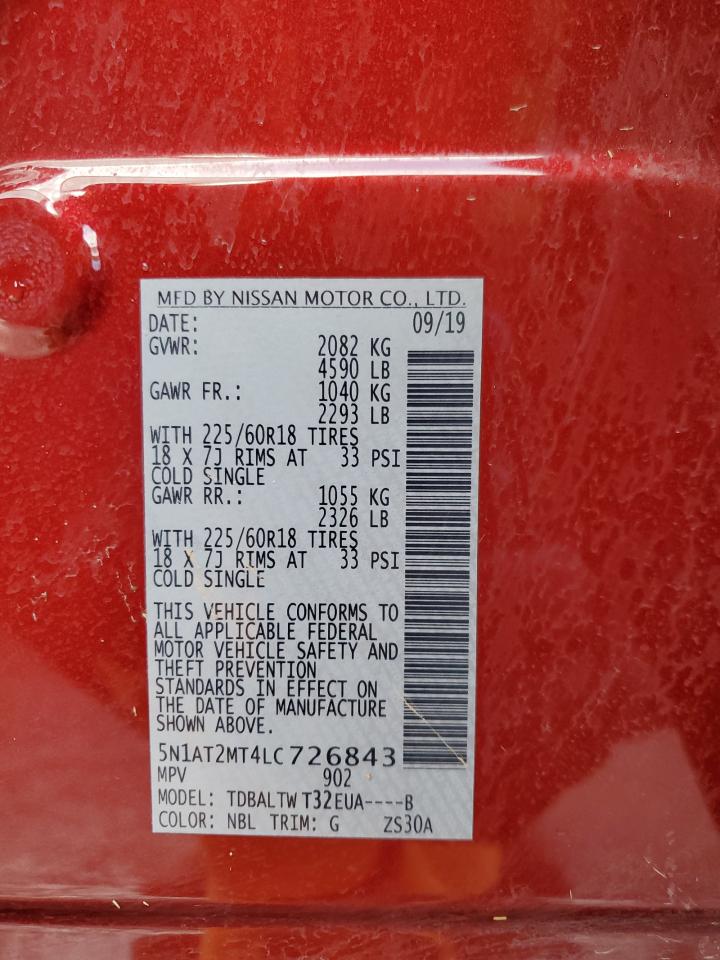 2020 Nissan Rogue VIN 5N1AT2MT4LC726843 Copart auction photo, water/flood damage thumbnail 13