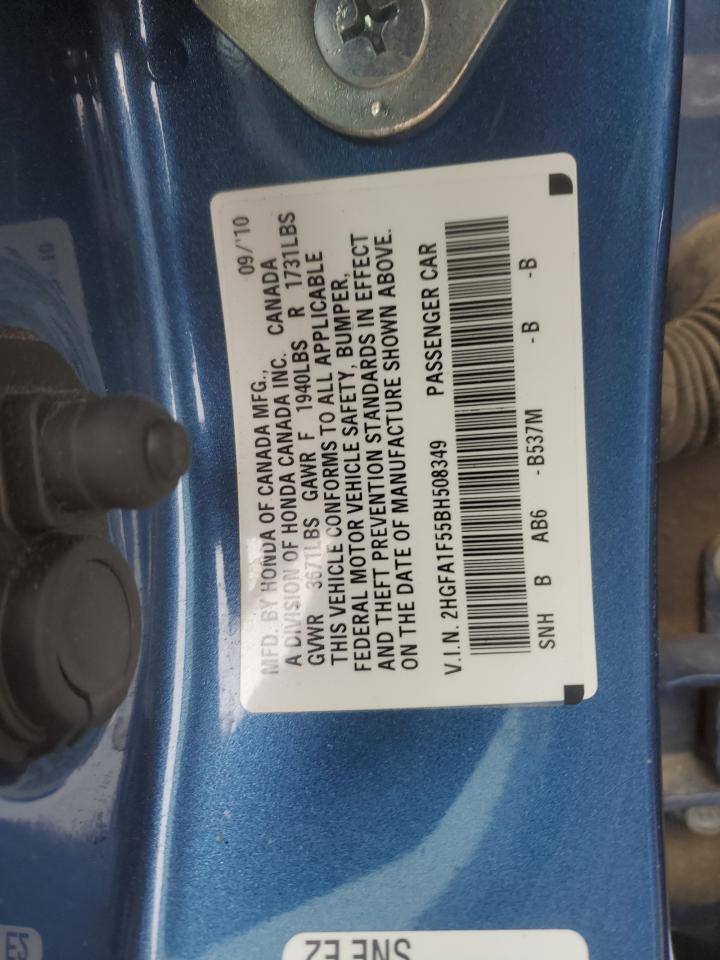 2011 Honda Civic VIN 2HGFA1F55BH508349 Copart auction photo, side / rear end damage thumbnail 12