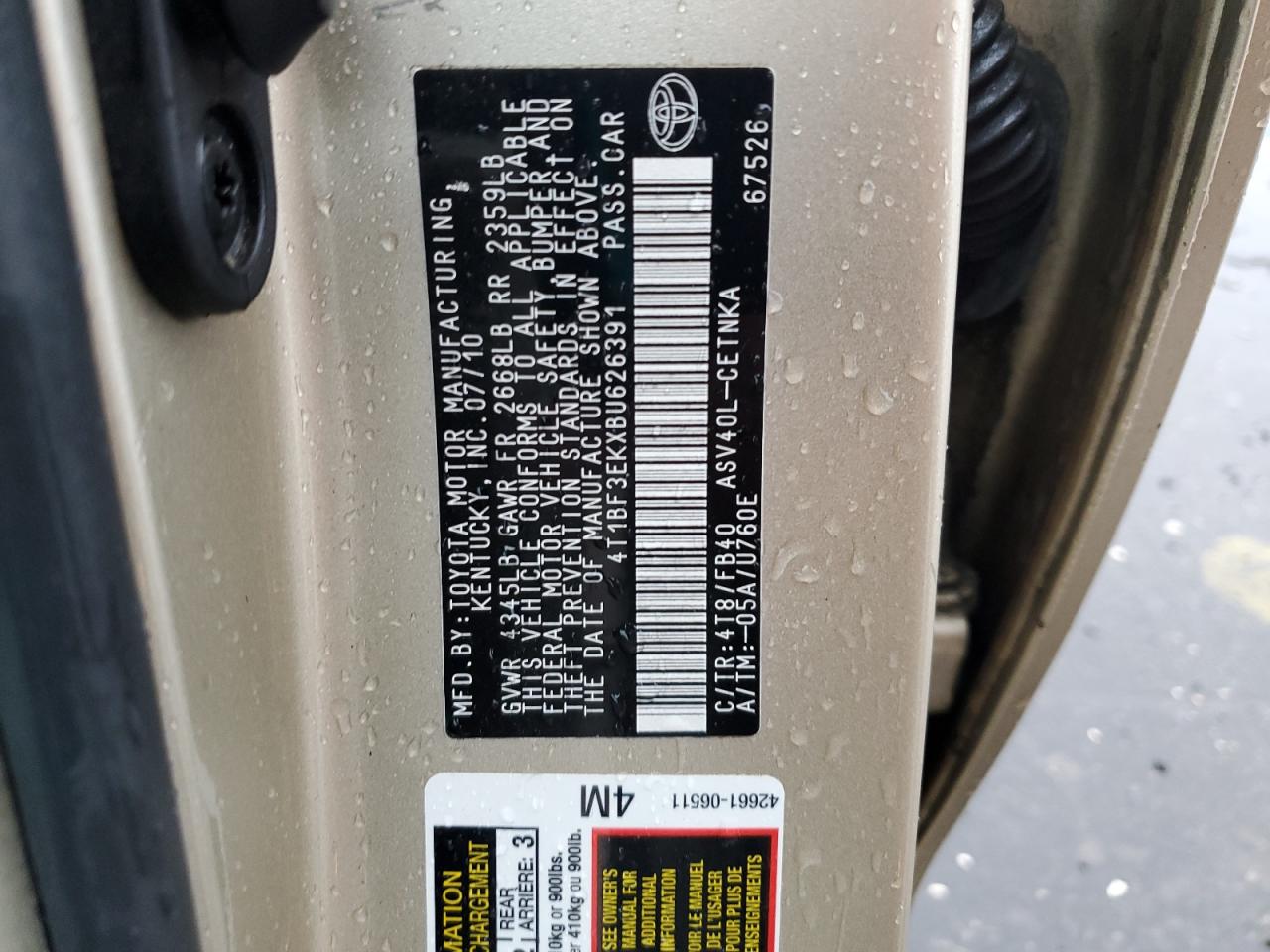 2011 Toyota Camry VIN 4T1BF3EKXBU626391 Copart auction photo, front end damage thumbnail 14