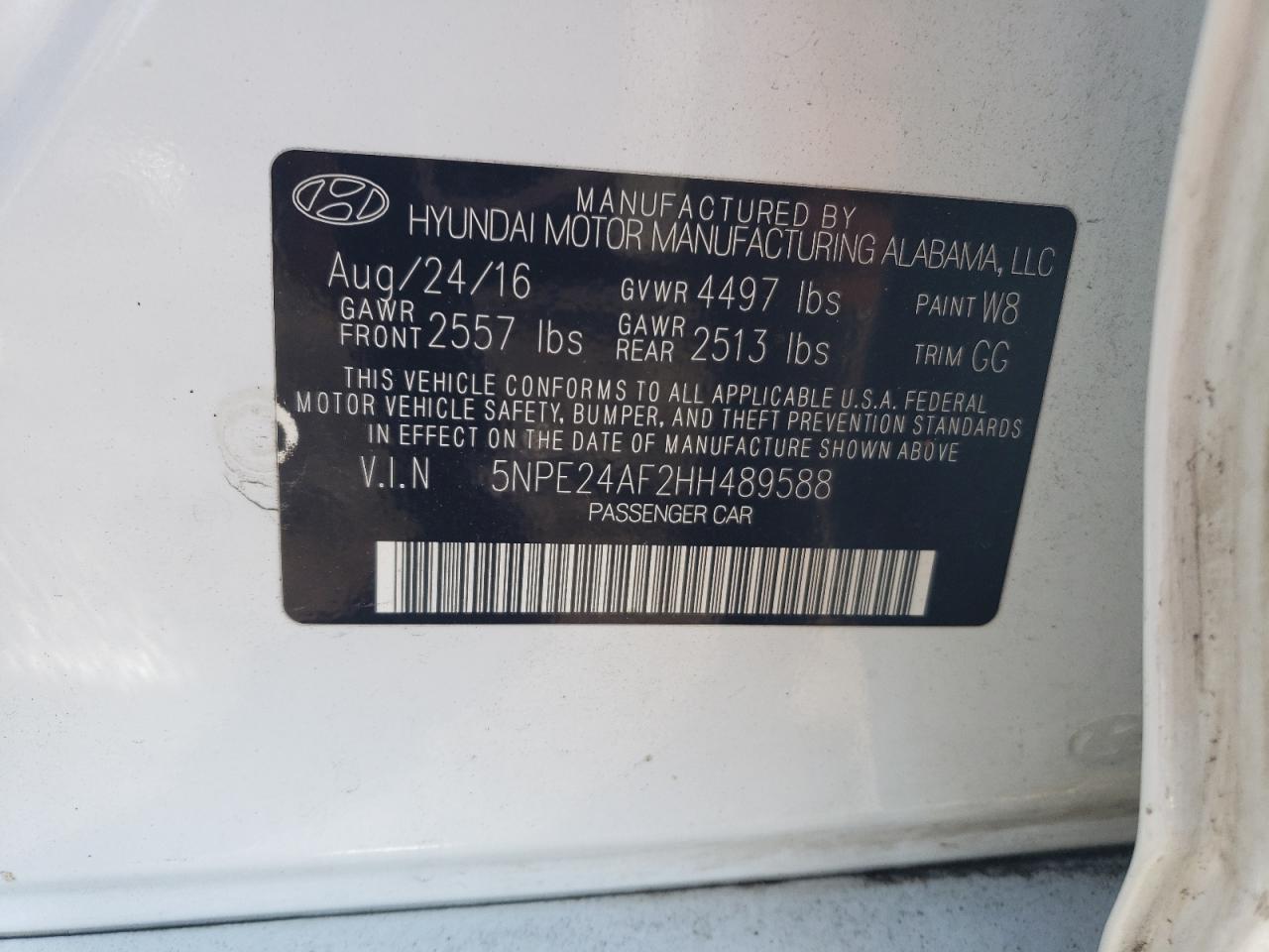 2017 Hyundai Sonata VIN 5NPE24AF2HH489588 Copart auction photo, all over damage thumbnail 12